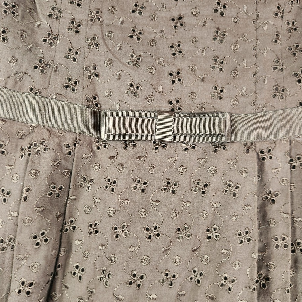 Talbots Brown Eyelet Embroidered Midi Dress Size 10 Classic Cottagecore Peasant - Picture 2 of 8